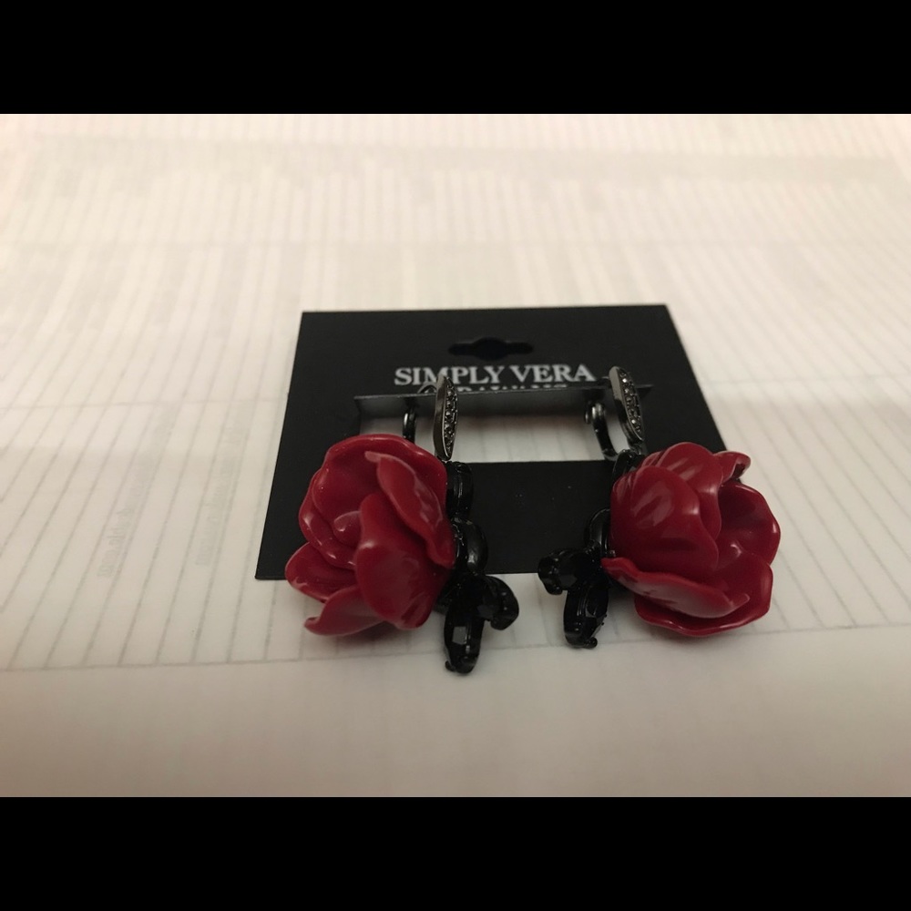 Vera Wang Simply Vera Wang. Red flowers earrings for pierced ears.